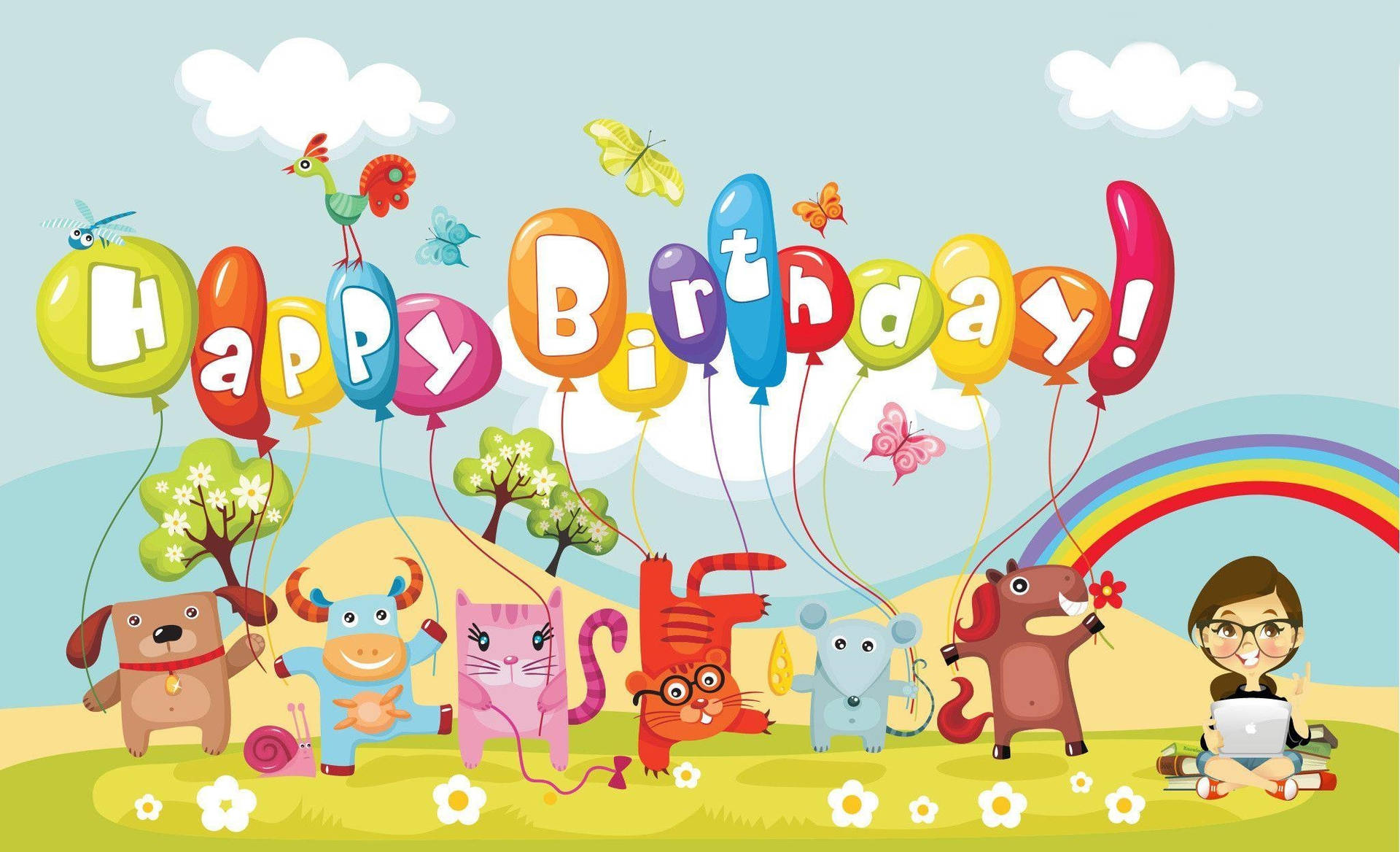 Animated Animals Cute Birthday Background Wallpaper