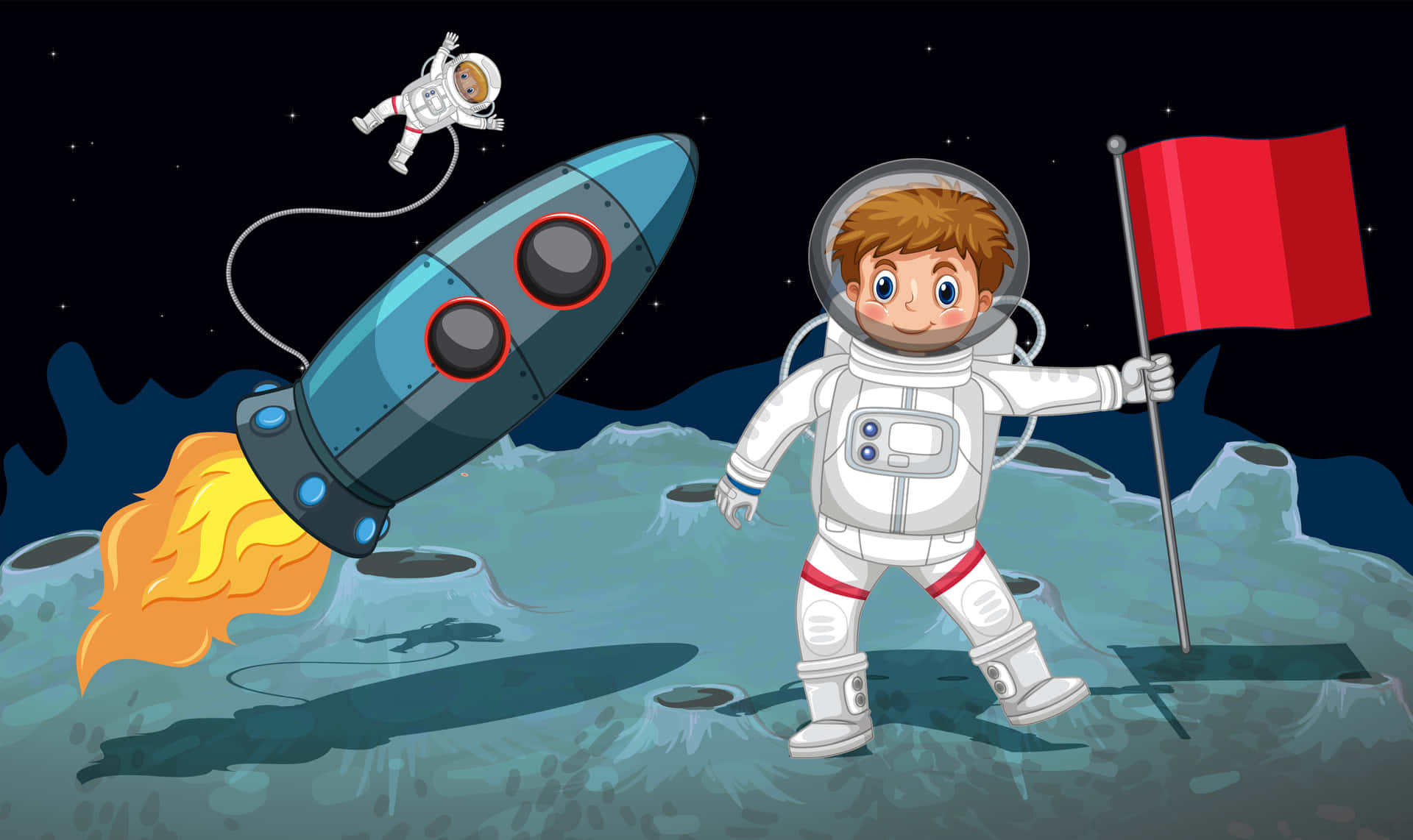 Animated_ Astronauts_and_ Spacecraft_on_ Moon Wallpaper