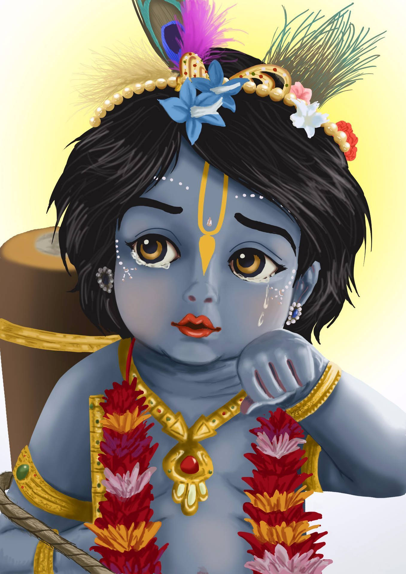 Animated Baby Krishna Crying Wallpaper