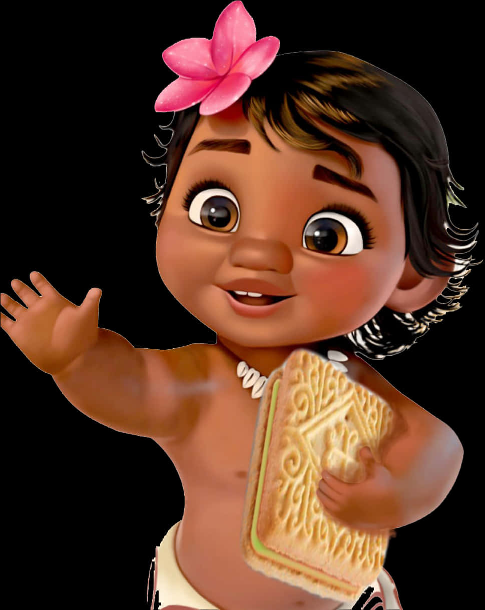 Animated Baby With Flowerin Hair PNG