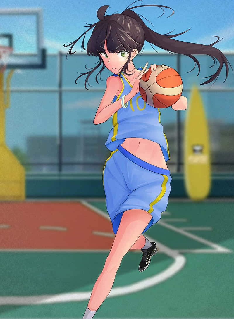 Animated Basketball Girl Action Pose Wallpaper