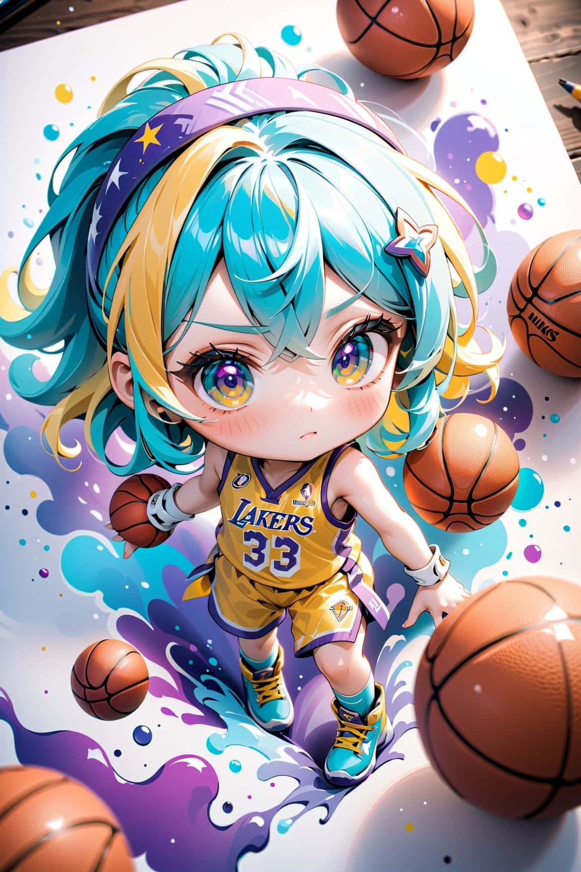 Animated Basketball Girl Lakers Fan Art Wallpaper