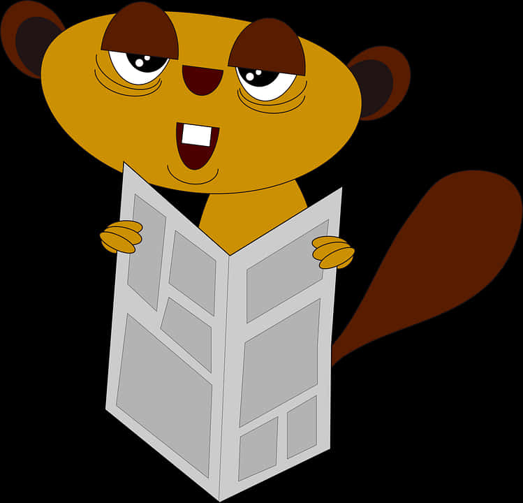 Animated Beaver Reading Newspaper PNG