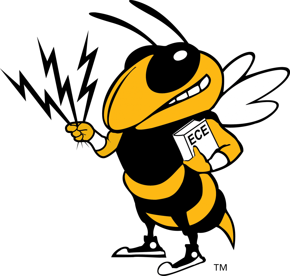 Animated Bee Mascotwith Lightning Bolts PNG