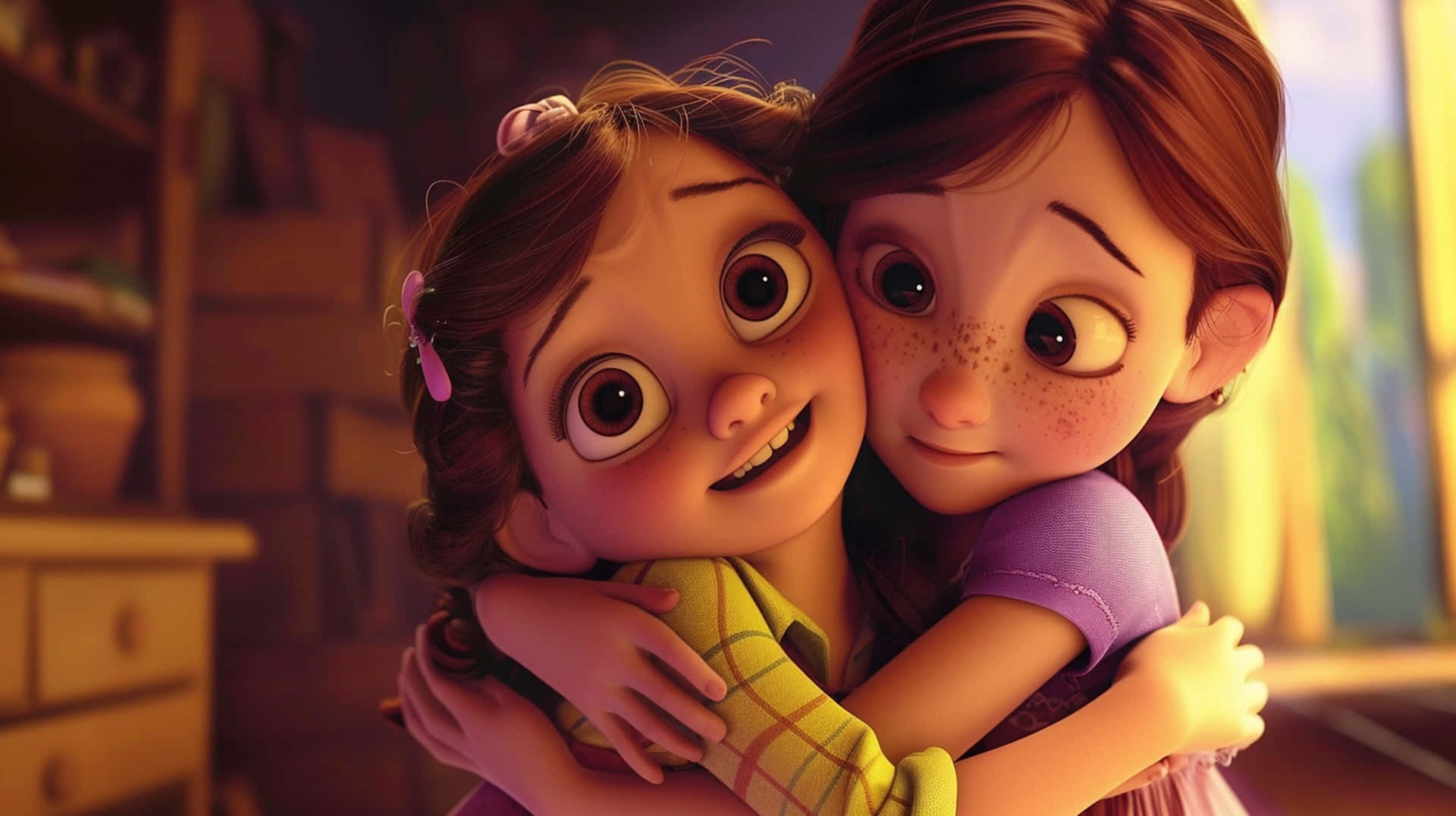 Animated Best Friends Hug Wallpaper