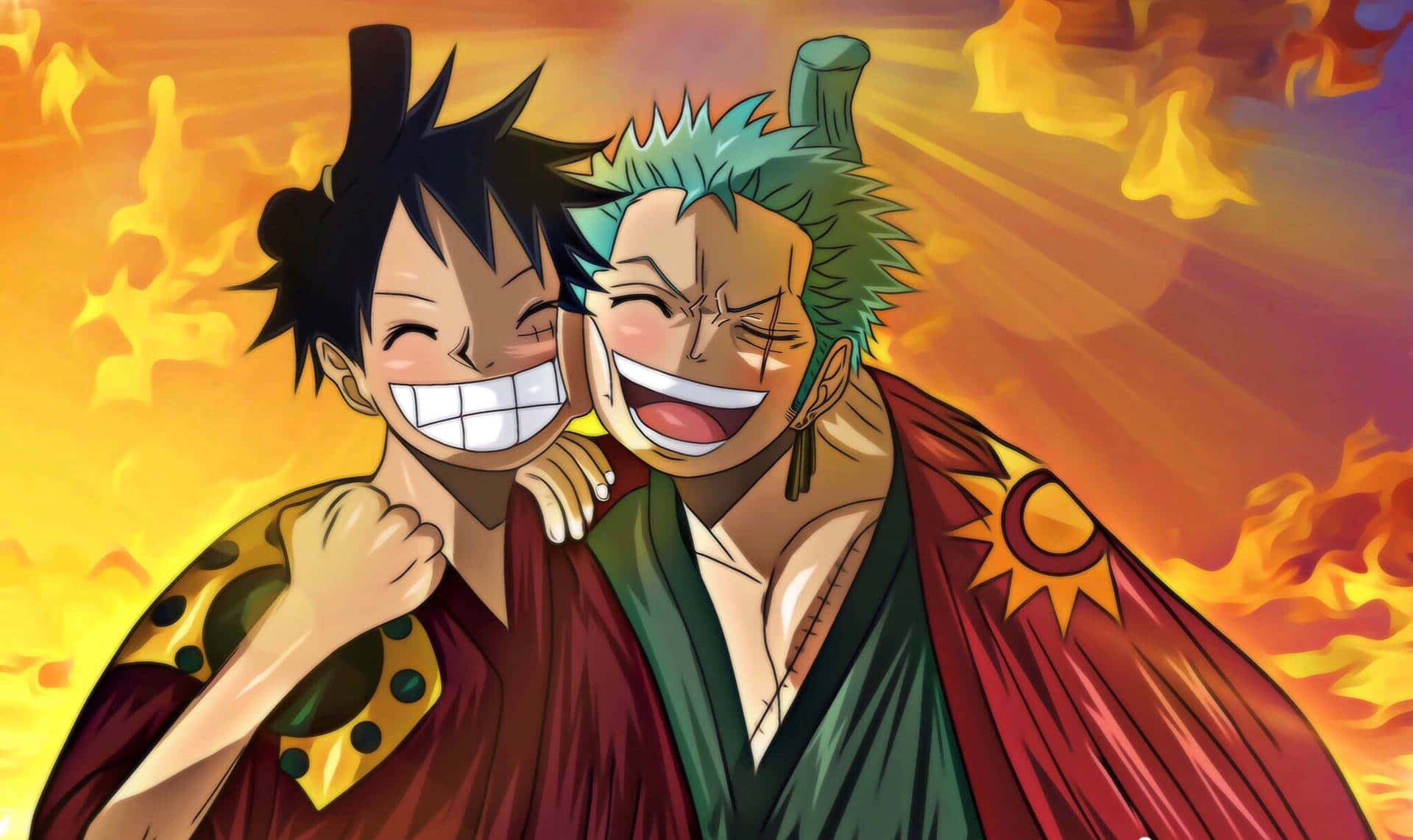 Animated Best Friends Laughing Together Wallpaper