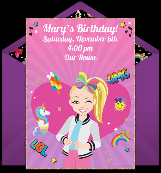 Animated Birthday Invitation Jojo Siwa Theme PNG