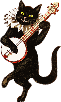 Animated Black Cat Playing Banjo PNG