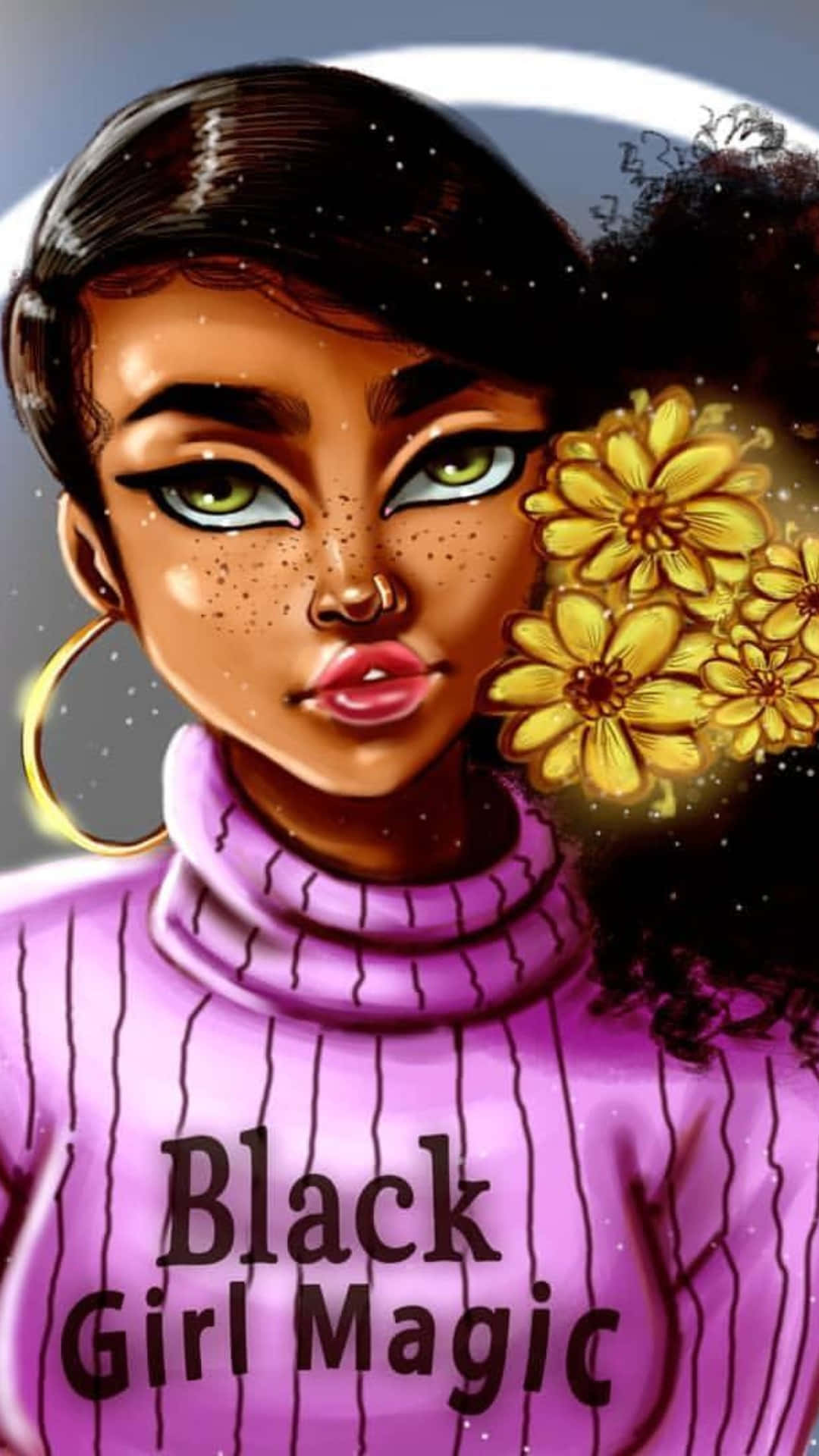 Animated Black Girl Magic Illustration Wallpaper