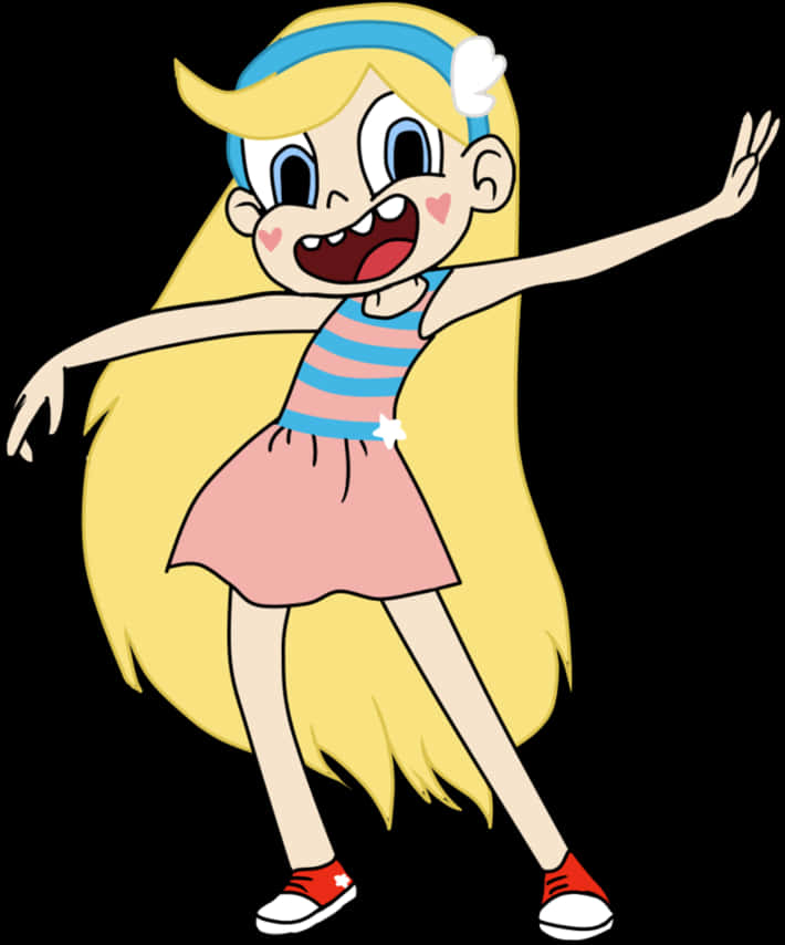 Animated Blonde Girl Cheerful Pose PNG