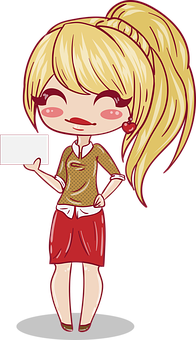 Animated Blonde Girl Holding Sign PNG