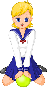Animated Blonde Girl Kneeling With Ball PNG