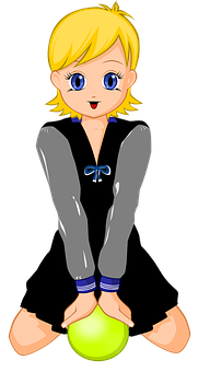 Animated Blonde Girl Sitting With Ball PNG