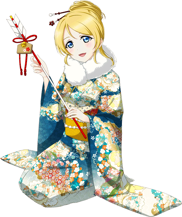 Animated Blonde Girlin Traditional Kimono PNG