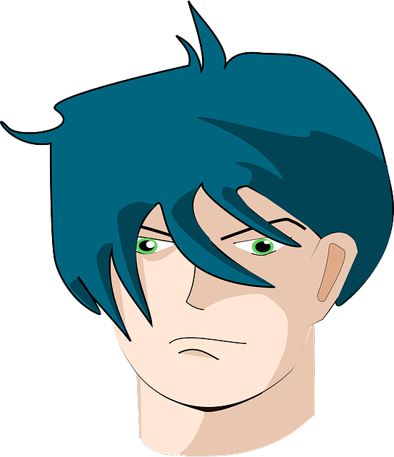 Download Animated Blue Hair Male Character | Wallpapers.com