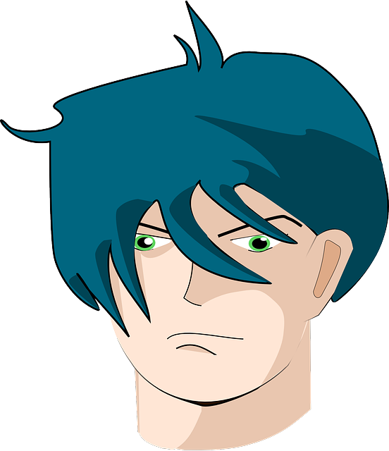 Animated Blue Hair Male Character PNG