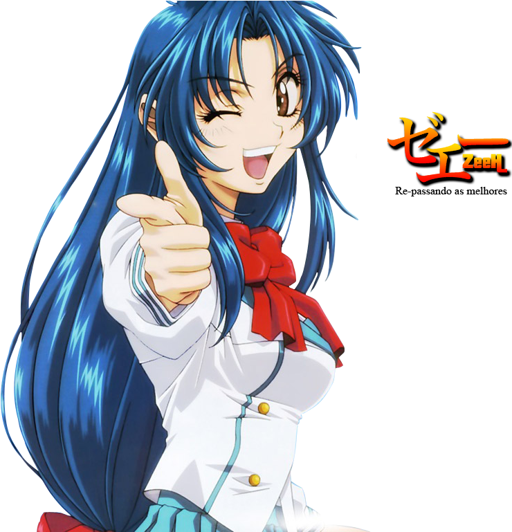 Animated Blue Haired Girl Giving Thumbs Up PNG