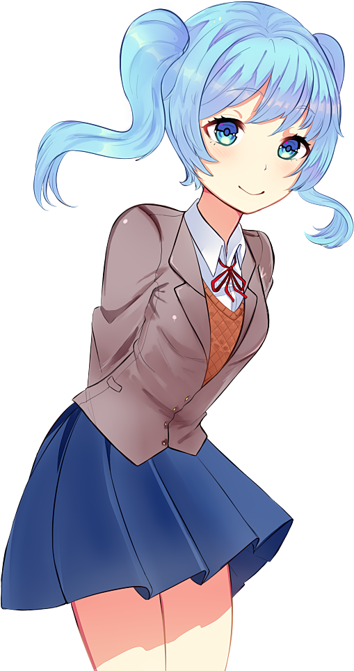 Animated Blue Haired Girl School Uniform PNG