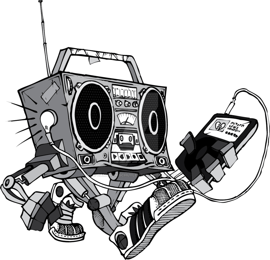Animated Boombox Robot Listening Music PNG