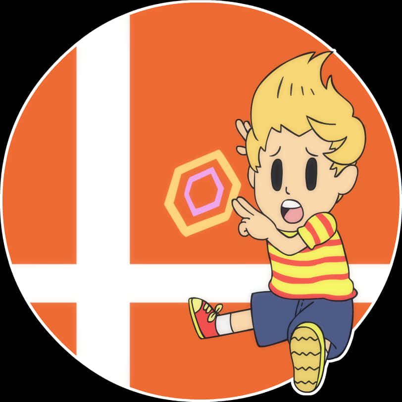 Animated Boy Sitting Orange Background PNG