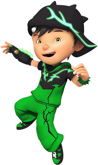 Animated Boyin Green Outfit Pointing PNG