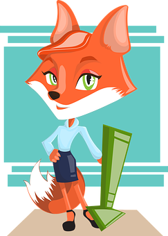 Animated Business Fox Standing With Briefcase PNG