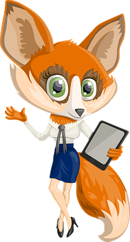 Animated Business Foxwith Tablet PNG