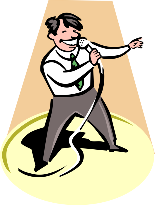 Animated Businessman Singing Into Microphone PNG