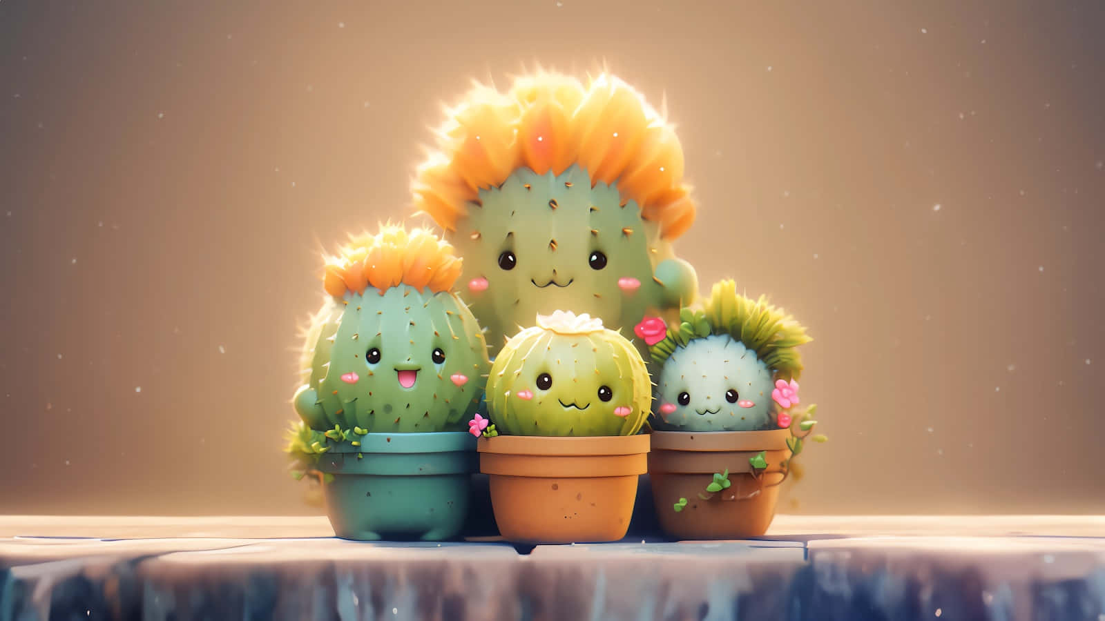 Animated Cactus Family Desktop Wallpaper Wallpaper