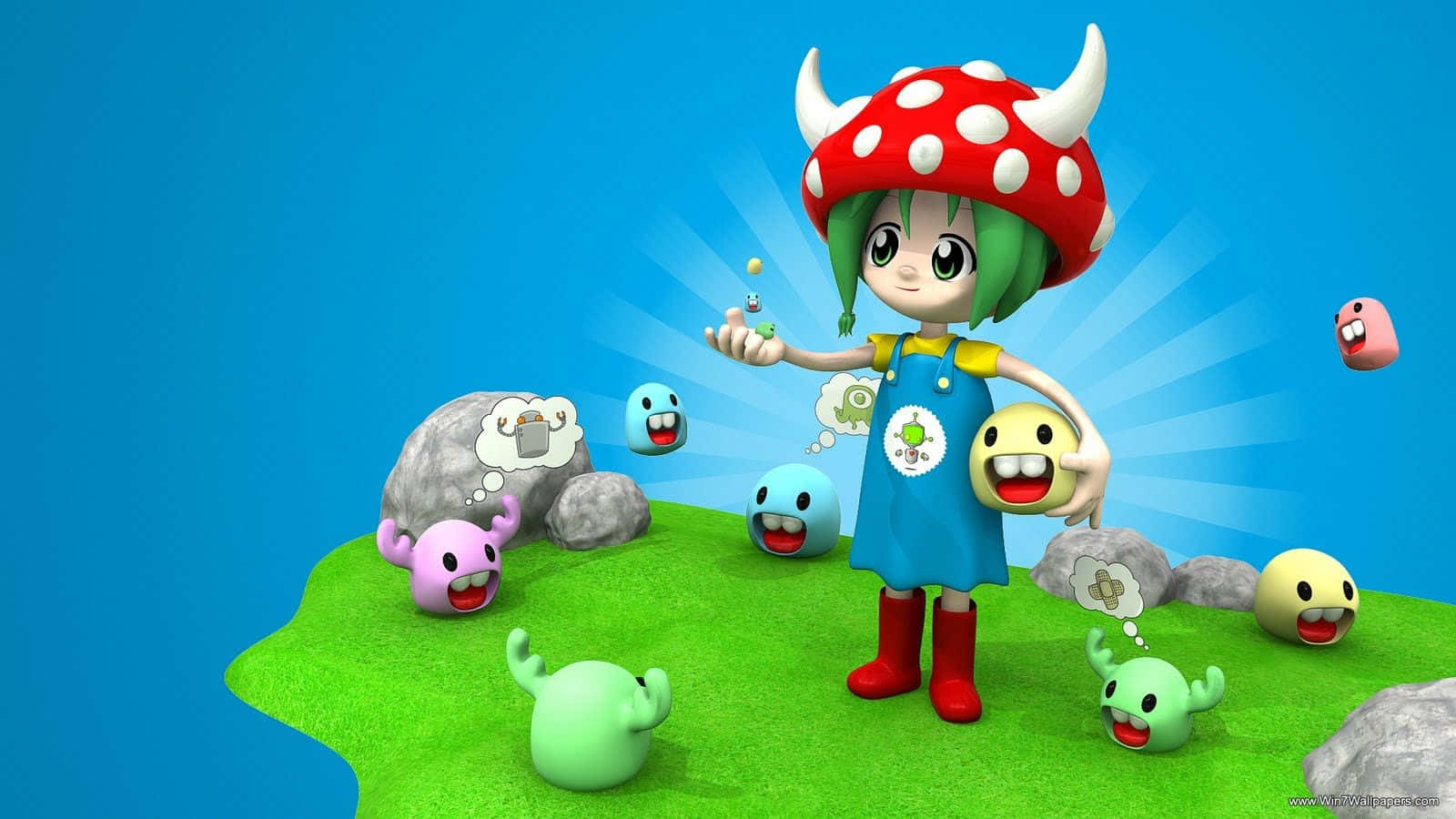 A Girl With A Mushroom Hat And A Mushroom In Her Hands