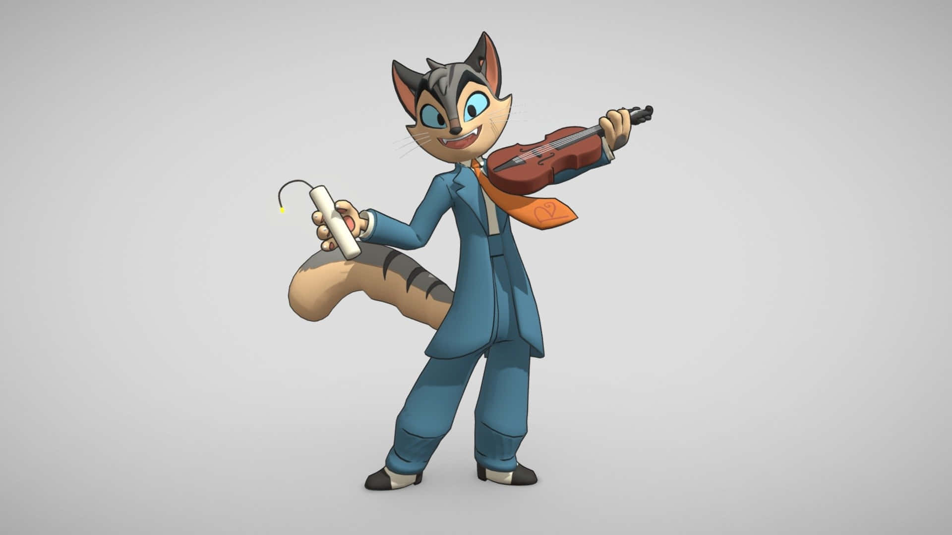 Animated Cat Playing Violin Wallpaper