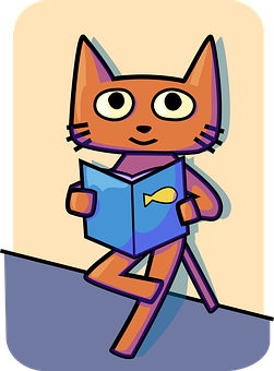 Animated Cat Reading Book PNG