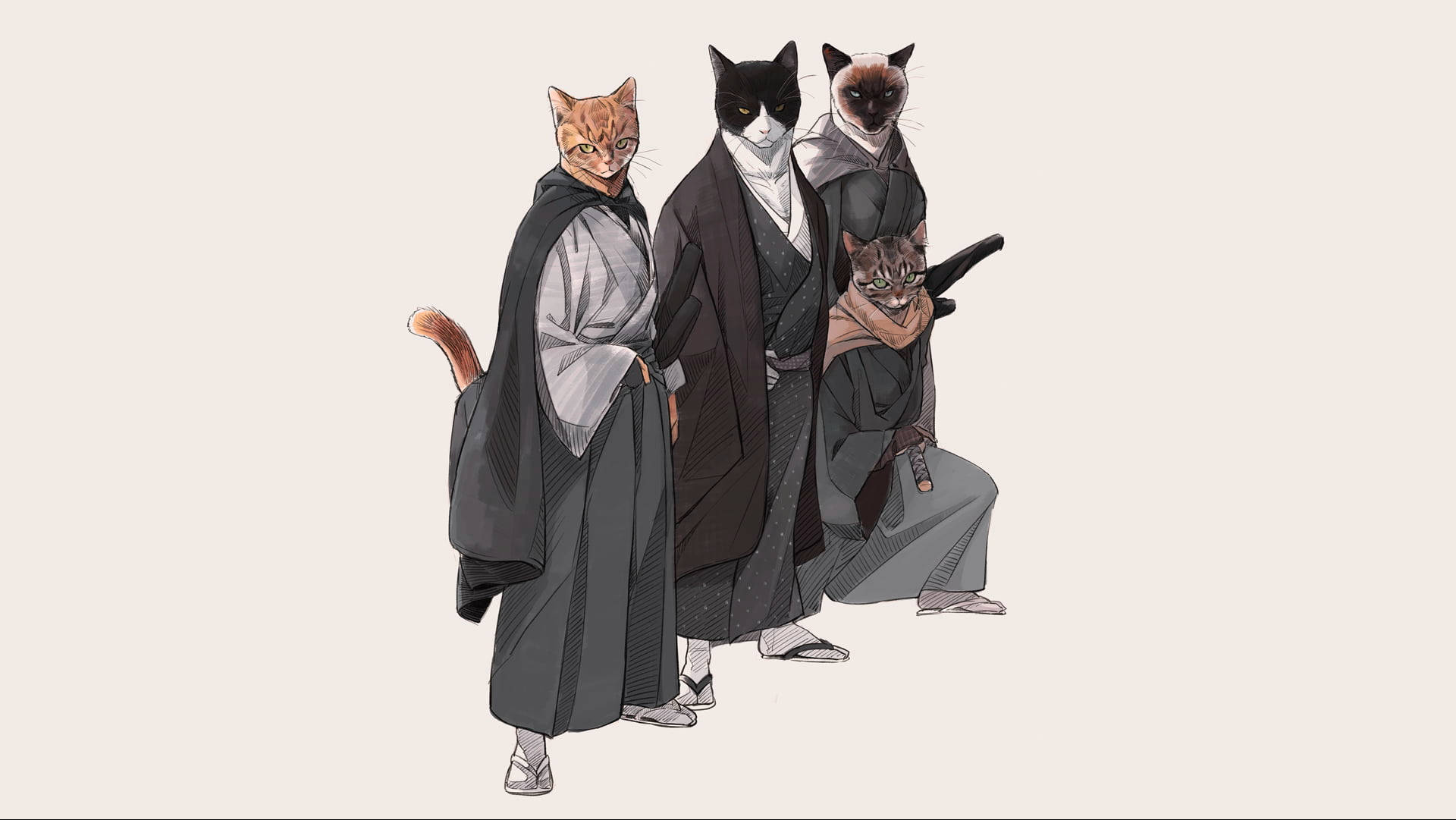 Animated Cat Samurais Wallpaper