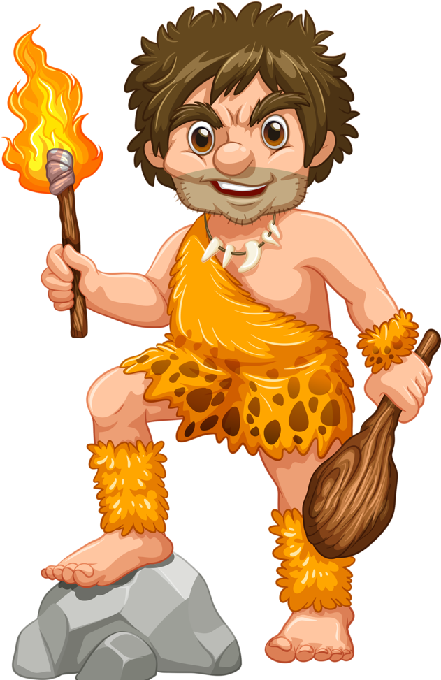 Download Animated Caveman With Torchand Club | Wallpapers.com