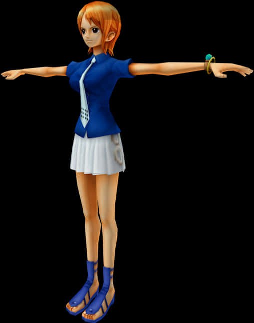 Animated Character Blue Top White Skirt PNG