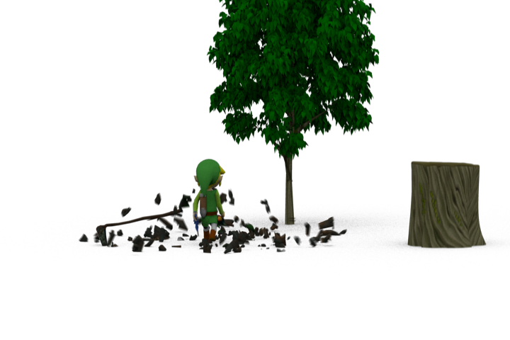 Animated Character Chopping Tree PNG