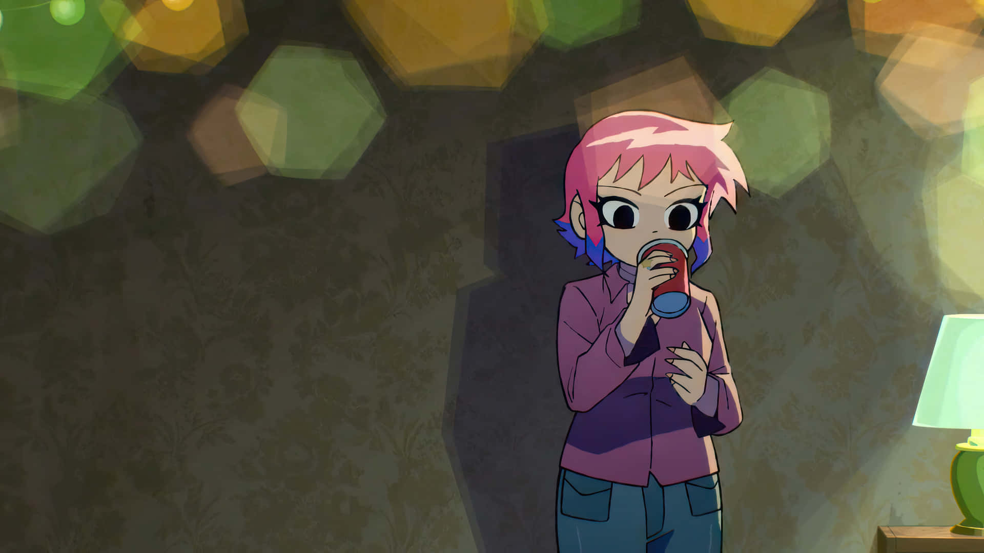 Animated Character Drinking Coffee Wallpaper