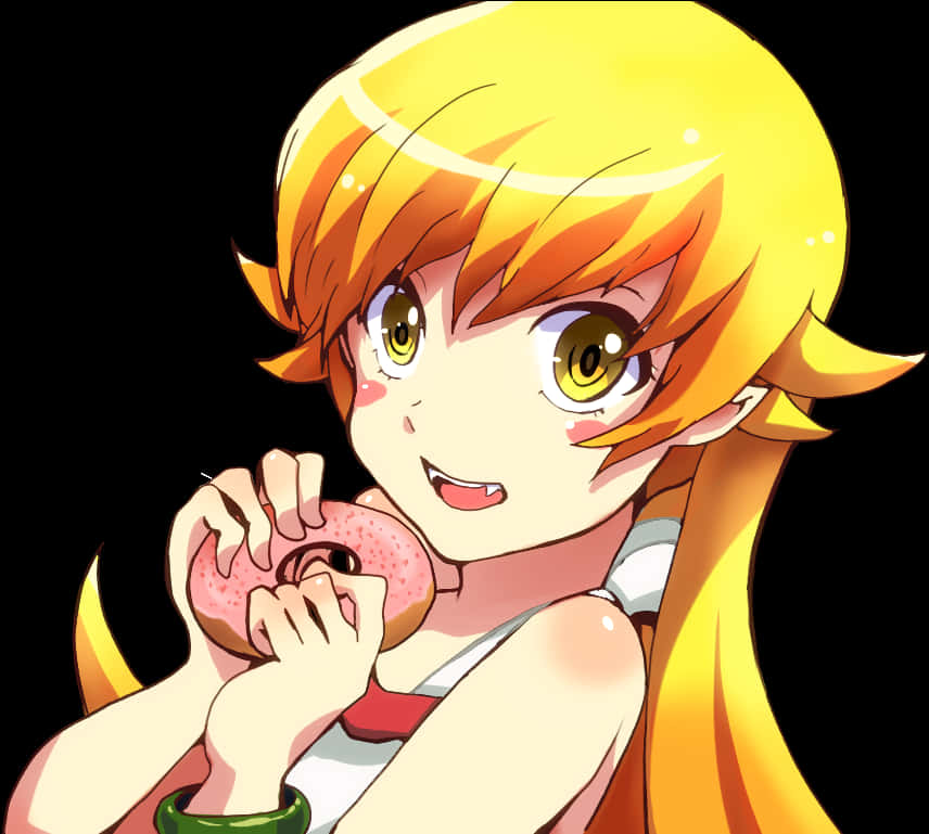 Animated Character Eating Donut PNG