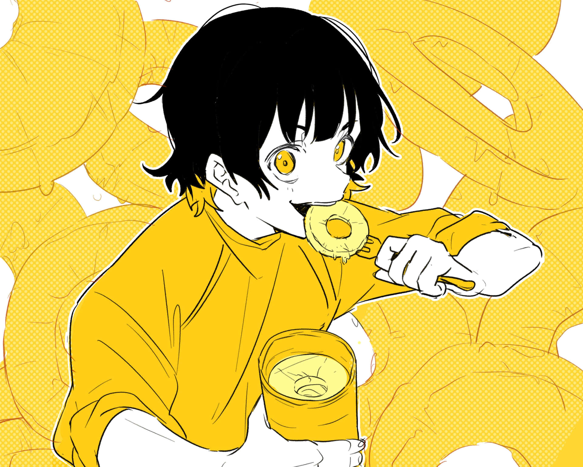 Animated Character Eating Doughnut Wallpaper