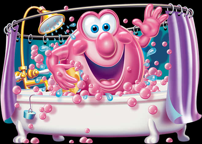Animated Character Enjoying Bubble Bath PNG