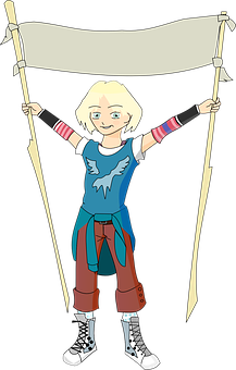 Animated Character Holding Banner PNG