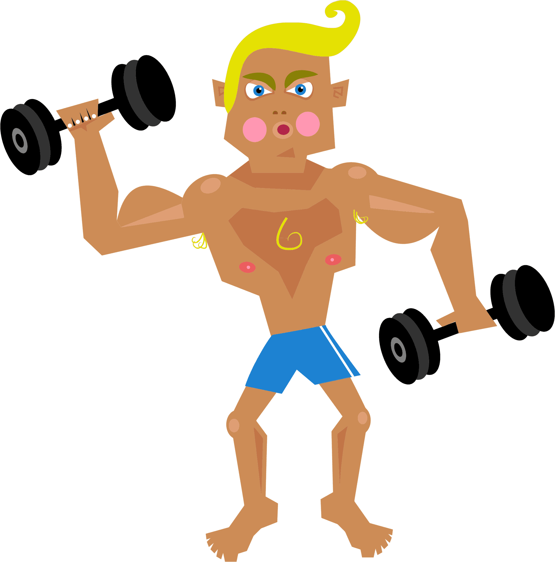 Animated Character Performing Dumbbell Curls PNG