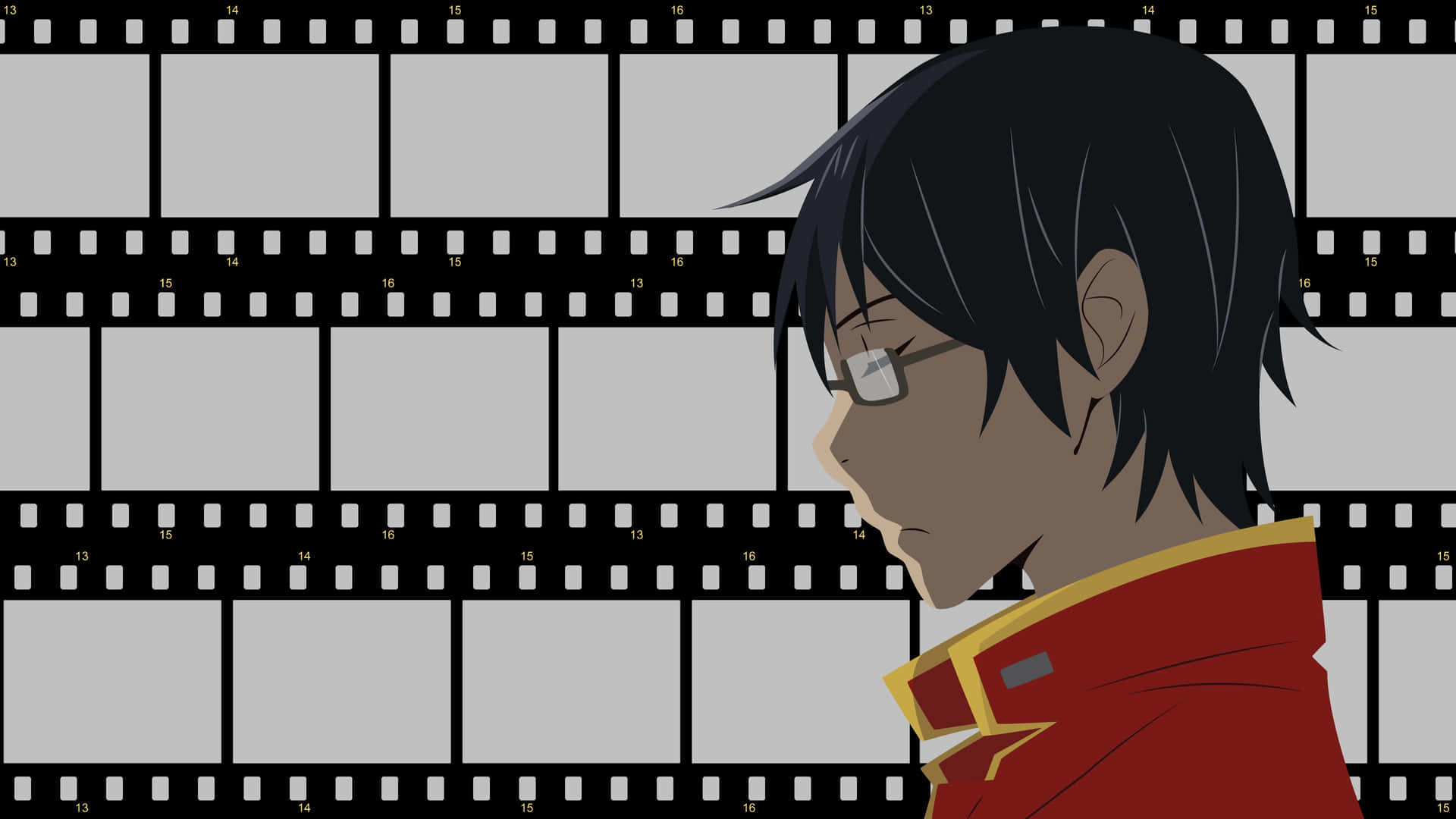 Animated Character Profile Against Filmstrip Background Wallpaper