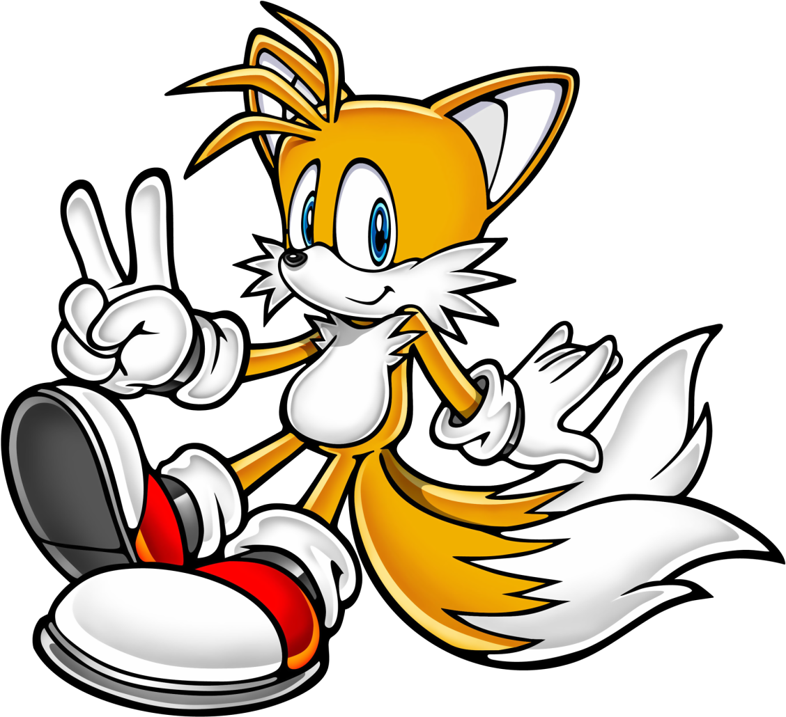 Animated Character Tails Peace Sign PNG
