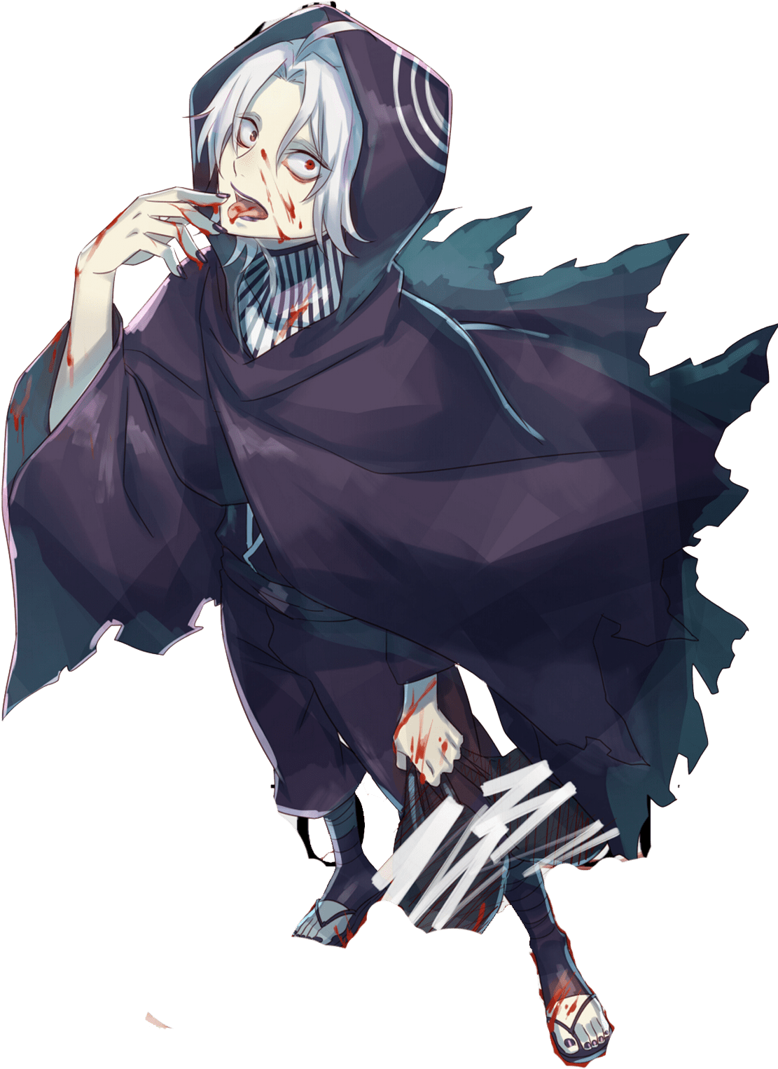 Animated Character With Blue Hairand Cloak PNG