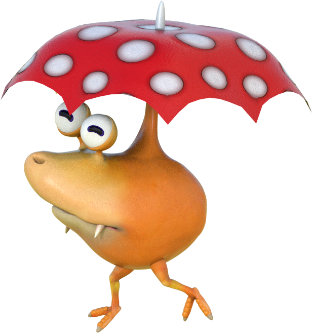 Animated Character With Mushroom Umbrella PNG