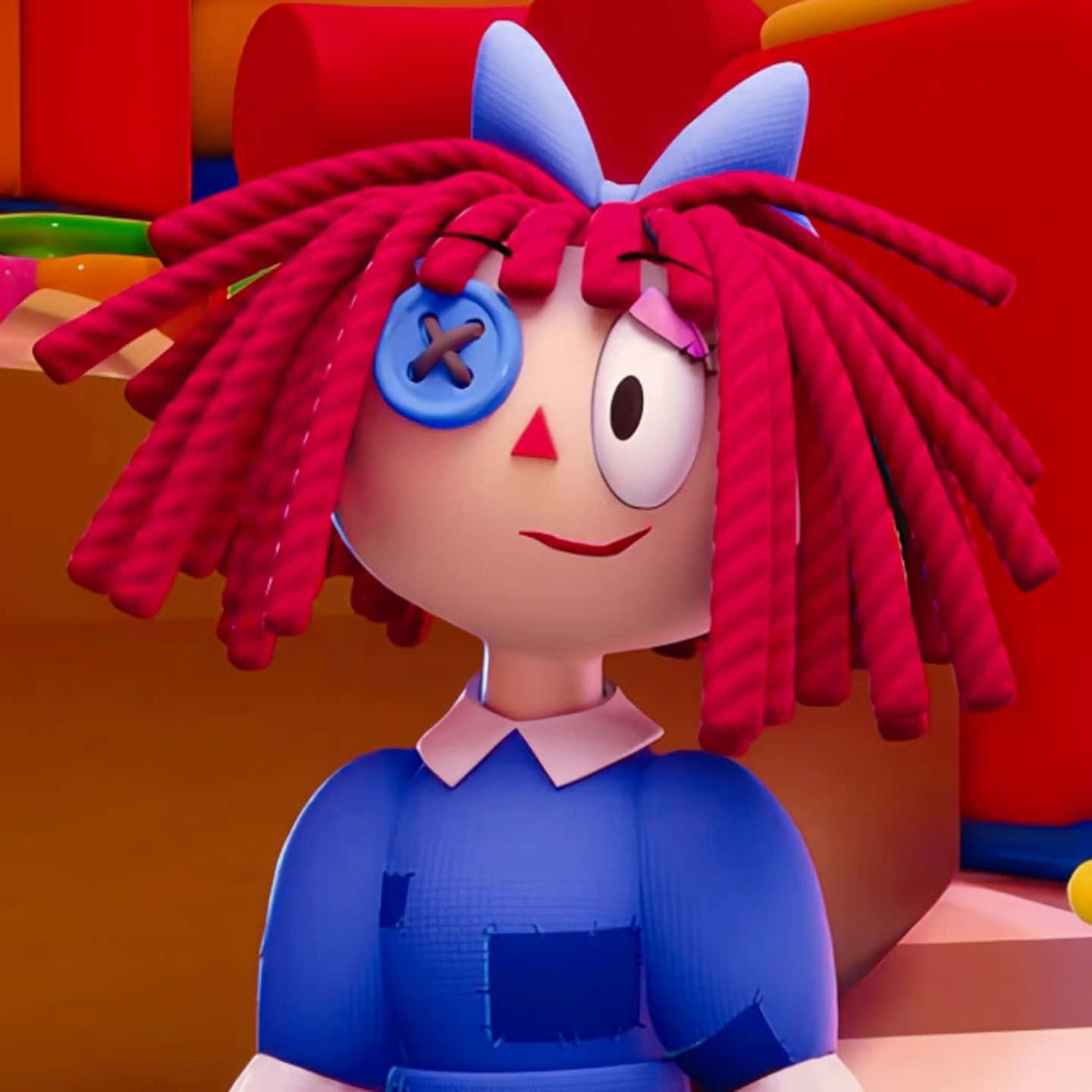 Animated Character With Red Hairand Button Eye Wallpaper