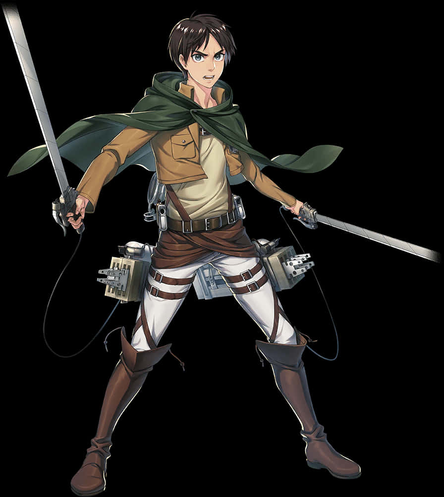 Animated Character With Swordand Gear PNG