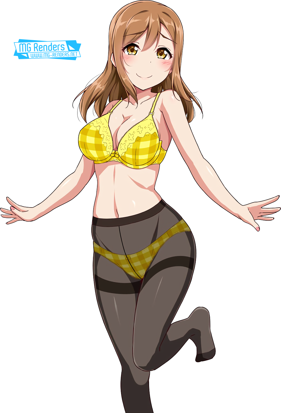 Animated Character Yellow Lingerie Pose PNG