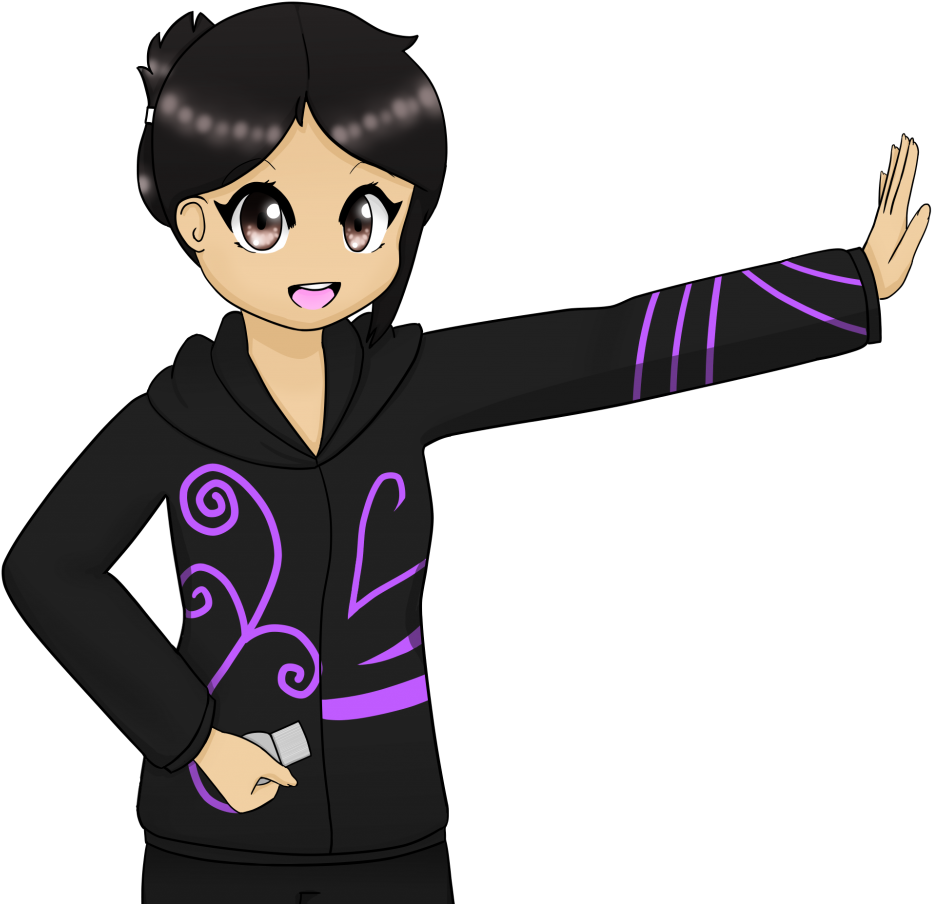 Animated Characterin Black Hoodie Waving PNG